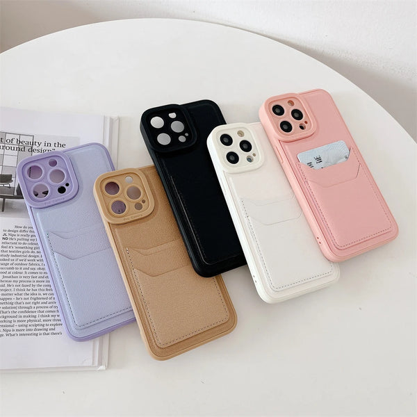 Leather Slot Card Wallet Phone Case For iPhone 15 Pro Max 14 13 12 11 Soft Silicone Shockproof Bumper Cover
