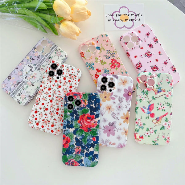 Fashion Fresh Flower Soft Phone Cases For iPhone 15 Pro Max 14 13 Plus Shockproof Camera Protection Silicone Cover