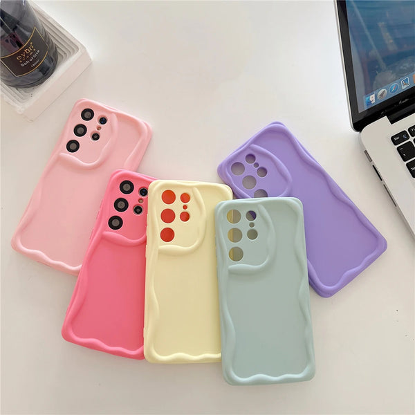Cute Wave Curly Silicone Soft Samsung Phone S23 Ultra S22 Plus S21 Cases Candy Camera Protection Shockproof Bumper Back Cover