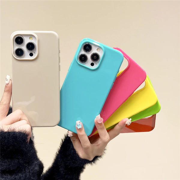 Candy Color Glossy TPU Phone Case For iPhone 15 Pro Max 14 13 12 Plus Ultra Thin Soft Shockproof Protection Cover