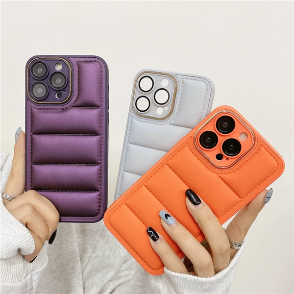 Fashion Brand Down Jacket Phone Case For iPhone 15 14 Pro Max Plus 13 12 Lens Film The Puffer Shockproof Soft Bumper Cover