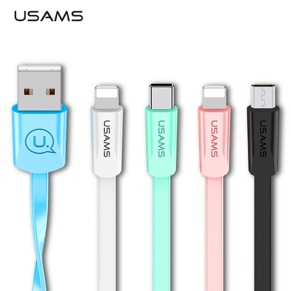 USAMS 1.2m 2A Lightning Type C Micro USB Colorful Phone Cable For iPhone 14 13 12 11 iPad Samsung  Xiaomi Huawei Charger Cables