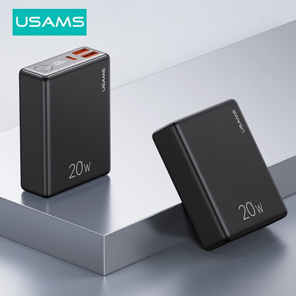 USAMS 10000mAh Power Bank 20W PD Fast Charge Powerbank QC3.0 Digital Display Portable External Battery Charger for Samsung iPhone Xiaomi