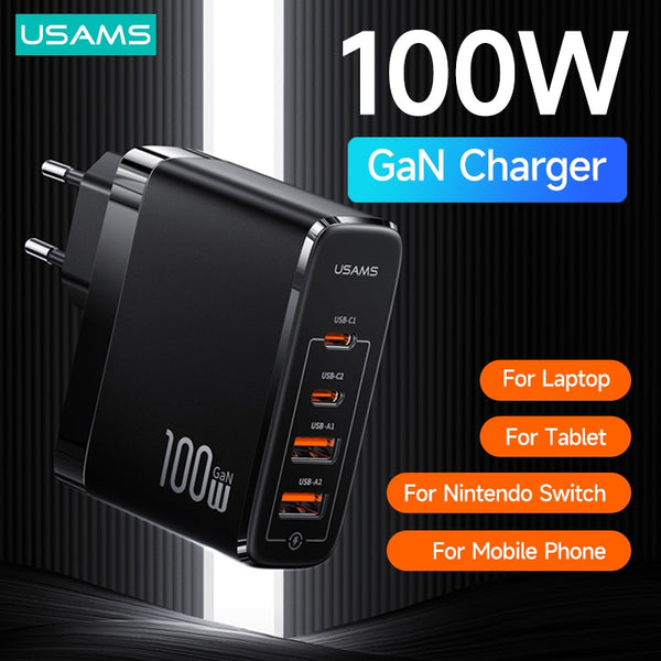 USAMS 100W GaN Charger USB Type C PD Fast Charger Quick Charge 4.0 3.0 Phone Charger For MacBook Pro Laptop Smartphone Switch