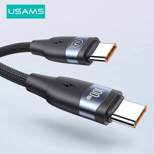 USAMS 100W Type C to USB C Cable For iPhone 15 Pro Max MacBook iPad Samsung Xiaomi Type C PD Fast Charging Charger USB C Cable