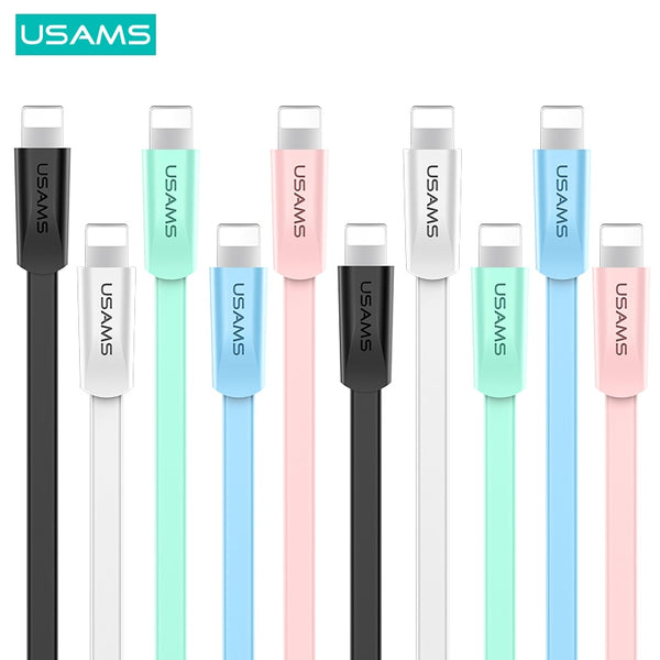 USAMS 10pcs U2 1.2m 2A Flat Charge Data Cable USB A to Lightning Micro USB Type C Cable For Samsung iPhone iPad Huawei Xiaomi