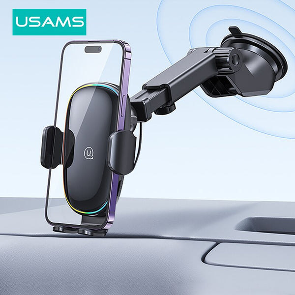 USAMS 15W Car Wireless Fast Charger For iPhone 14 Pro Max Plus 13 12 11 Car Holder Car Bracket Phone Stand For Samsung Xiaomi Huawei