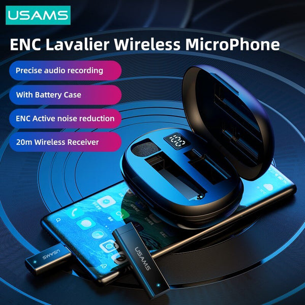 USAMS 2.4G ENC Wireless Lavalier Microphone Pro Audio Recording Portable Microphone For iPhone iPad Samsung Huawei Xiaomi Microfone