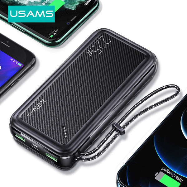 USAMS 22.5W Portable Fast Charger Power Bank 20000mAh Mobile Phone External Battery Fast Charger Powerbank For iPhone Samsung Xiaomi Huawei