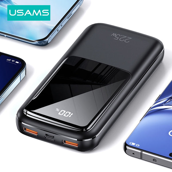 USAMS 22.5W Power Bank 20000mAh Type C PD Fast Charging Powerbank Portable External Battery Charger For iPhone Samsung Realme Xiaomi Huawei