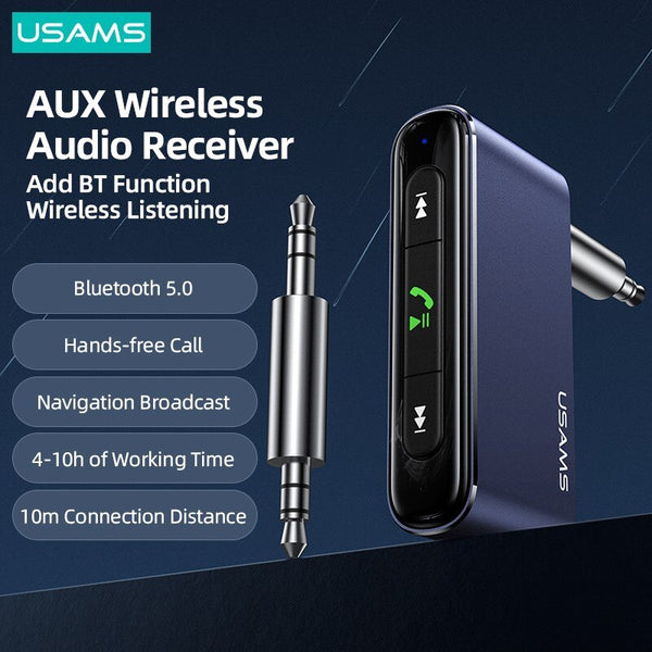 USAMS 3.5 DC mm Port Mini Car Wireless Audio Receiver Car Bluetooth 5.0 Aluminum Alloy Car Wireless Adapter Hands Free Radio Player