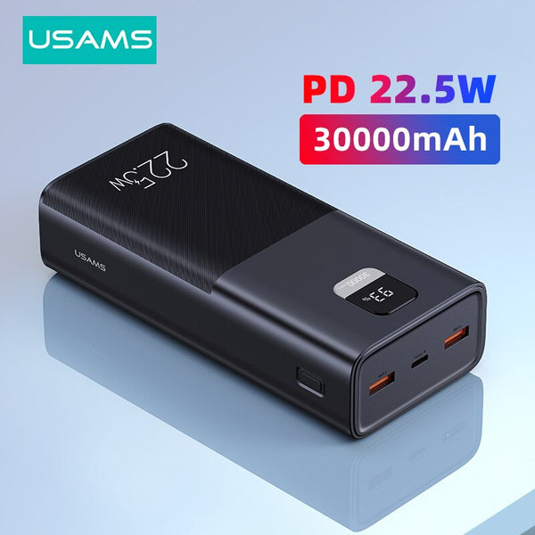 USAMS 30000mAh Power Bank 22.5W/65W Type C PD QC Fast Charge Powerbank Portable External Battery Charger For Phone Laptop Tablet