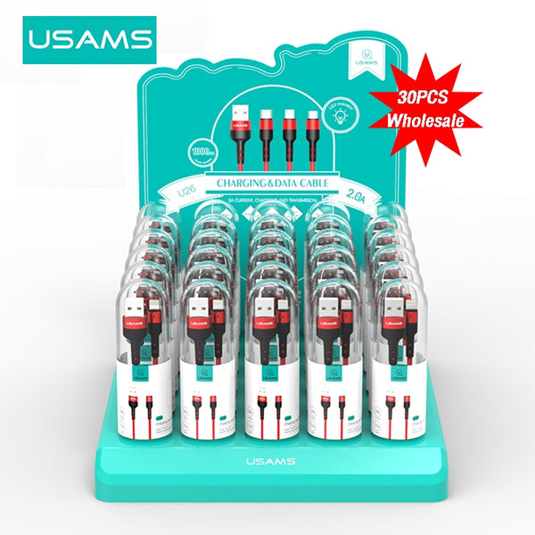USAMS 30pcs Cable Set with Micro USB Charge Cable USB C Type-C Charging Cable For iPhone Huawei Xiaomi Samsung iPhone