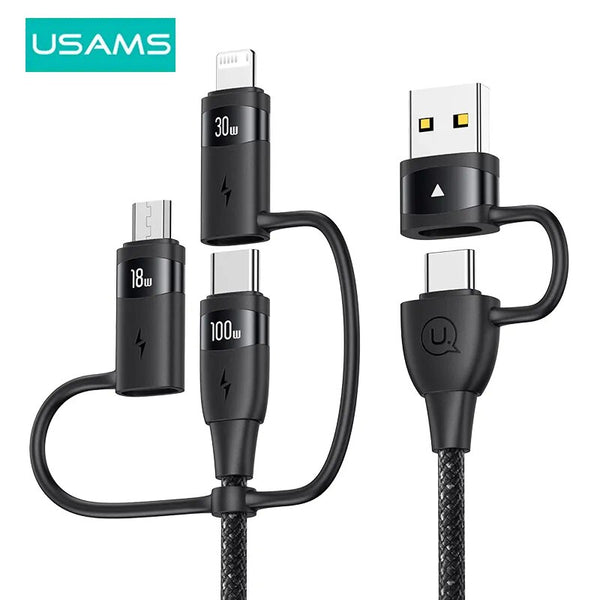 USAMS 3in2 USB Cable for iPhone 15 14 13 12 11 Pro Max 100W Type C PD Fast Charging Cable for MacBook Pro iPad iPhone Samsung USB C  Cable