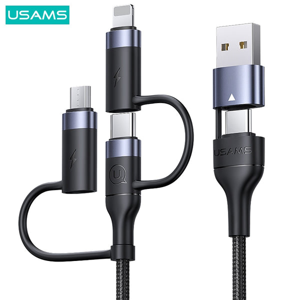 USAMS 60W 3 in 1 USB Cable Type C Cabl 1.2m Fast Charge Cable For iPhone 14 13 12 11 Pro Plus Max Huawei Xiaomi Charger Micro Data Cable