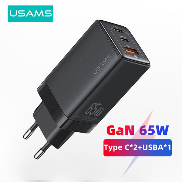 USAMS 65W GaN Charger Type C PD Fast Charger USB C Quick Charge 4.0 3.0 Chargers For MacBook iPad iPhone Xiaomi Laptop