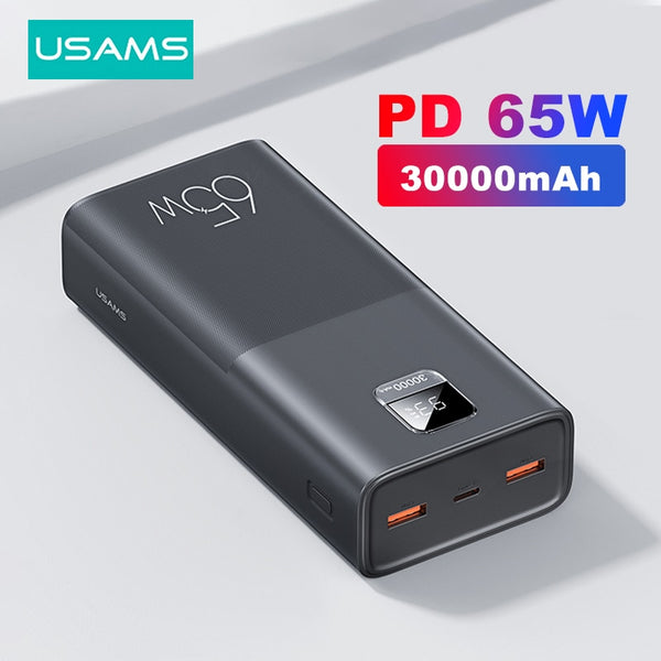 USAMS 65W Power Bank 30000mAh PD Quick Charger SCP FCP Powerbank Portable External Battery Charger For Phone Laptop Tablet Mac
