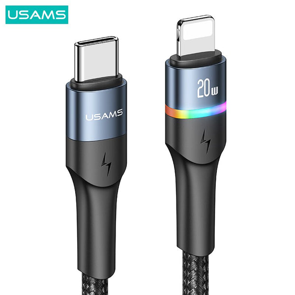USAMS 6A USB Type C Cable LED Indicator Cable Type C PD 100W Fast Charging USB-C Cable For iPhone 14 13 12 Huawei Samsung Xiaomi