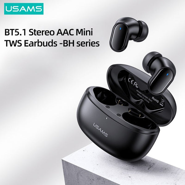 USAMS BH BT 5.1 Mini TWS Earbuds AAC HiFi Bass Touch Control Headset Stereo 25h Battery Life Earphone For iPhone Android Device