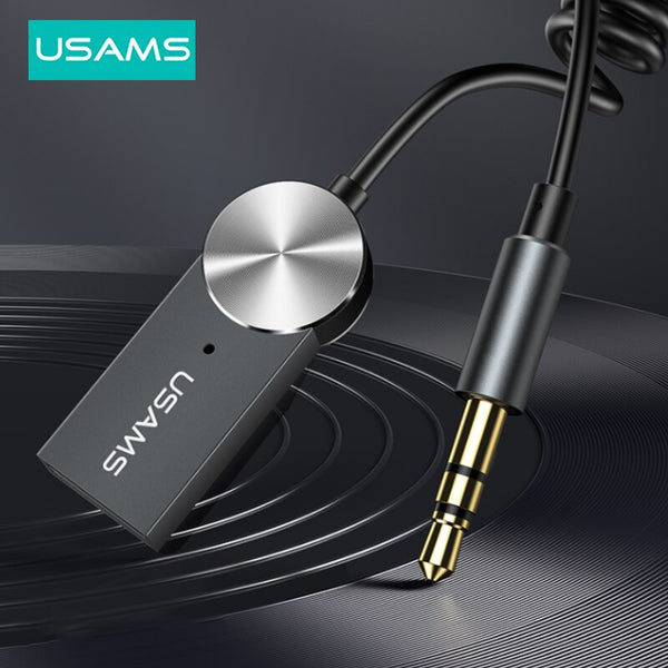 USAMS Bluetooth 5.0 Car Aux Adapter Wireless Bluetooth Receiver USB to 3.5mm Jack Audio Music Adapter for Car Speaker Handsfree