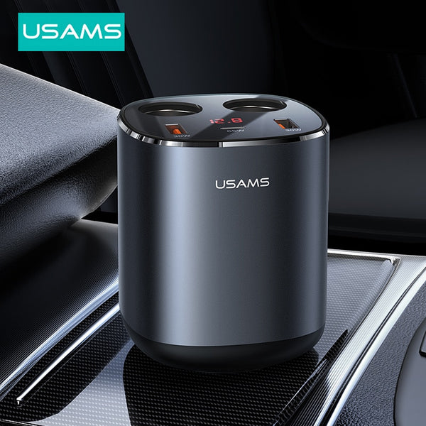 USAMS C28 Digital Display 245W Car Charger USB Type C 3 Ports And Dual Cigarette PD QC Fast Charging For iPhone Samsung Xiaomi Huawei