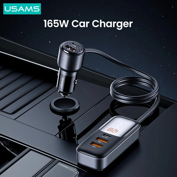 USAMS C40 165W PD Car Charger Quick Charger QC 3.0 PD 3.0 For iPhone 15 Pro Max 14 13 Huawei Xiaomi Samsung