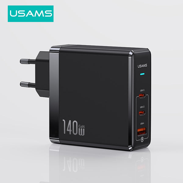 USAMS GaN Charger 140W USB Type C PD Fast Charging Quick Charge 4.0 3.0 Phone Charger For Macbook iPhone Samsung Xiaomi Tablet