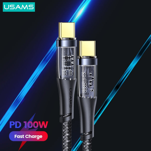 USAMS Icy PD 100W Type C Cable For iPad MacBook Air Pro USB C Fast Charging Data Cable For Samsung Huawei Xiaomi  Android