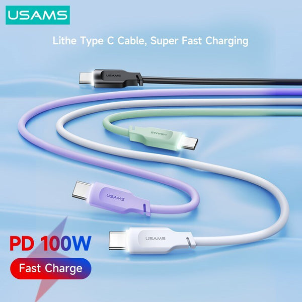 USAMS Lithe PD 100W 5A Type C Fast Charge Indicator Cable USB C Data Cable For iPad Switch Samsung Huawei Xiaomi Tablet Laptop