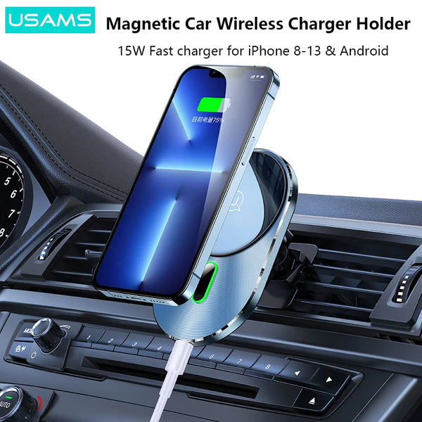 Magnetic Car Wireless Charger for iPhone 15 14 12 11 pro 15W Fast Charging Phone Holder for Xiaomi Samsung Huawei Honor