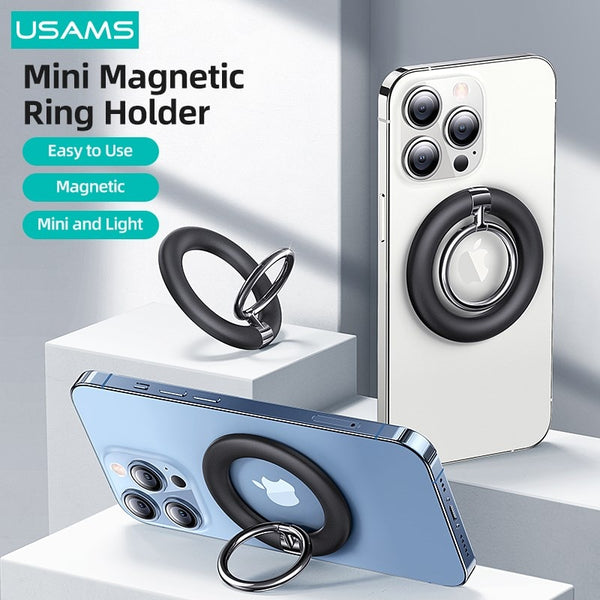 USAMS Magnetic Finger Ring Holder Strong Flexible Bracket Steady Mini Stand For Samsung iPhone 14 13 12 11 Xiaomi Huawei Phone