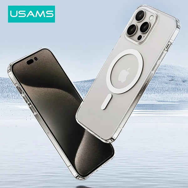 USAMS Magnetic Phone Case for iPhone 15 14 Pro Max TPU Transparent Case For iPhone 15 Pro Wireless Charging Cover