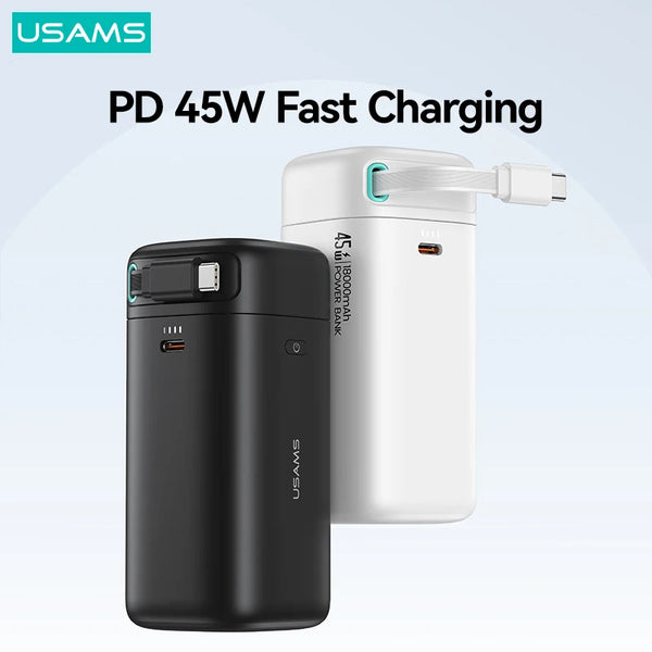Magnetic Power Bank 18000mAh 45W PD Fast Charging Powerbank Charger With Retractable Cable For iPhone Xiaomi Samsung Huawei