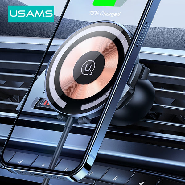 USAMS Magnetic Wireless Car Charger 15W Transparent Fast Wireless Charging Phone Holder in Car For Samsung Huawei iPhone 14 13 12 11 Pro Max