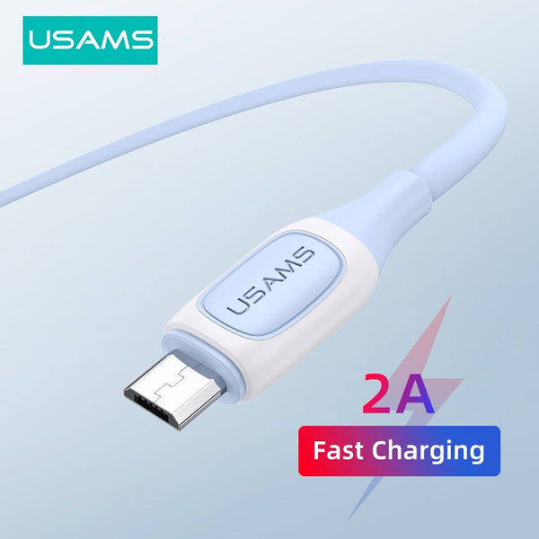 USAMS Micro USB Cable 2A Fast Charging Mobile Phone Charger Cord Bicolor USB Micro Cable Charge Wire For Samsung Redmi Note