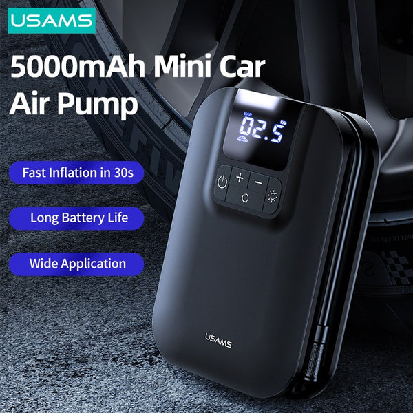 USAMS Mini Car Air Compressor Digital Tire Inflator Pump Inflatable 5000mAh Battery Auto Tire Pump For Car Bicycle Motorcycle
