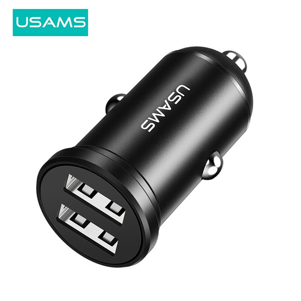 USAMS Mini Car Charger Dual USB Fast Charging Car Phone Charger Adapter For iPhone Samsung Xiaomi Redmi Huawei