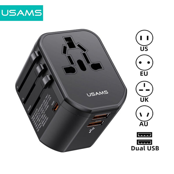 USAMS Multi-Plugs Extension Adater Charger 20W/12W Universal Wall Socket USB Charging Ports Adater for EU US AU UK Phone Charger
