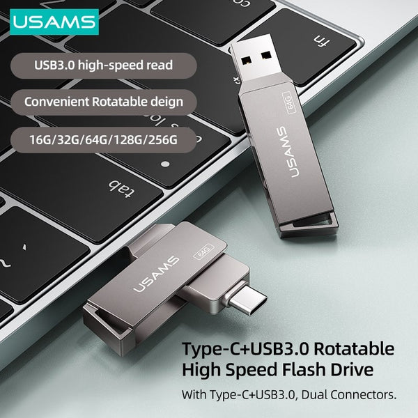 USAMS OTG 2 IN 1 Type C USB 3.0 High Speed Flash Drives 16G 32GB 64GB 128GB 256G Pendrive USB Key For Phone Tablet Laptop PC