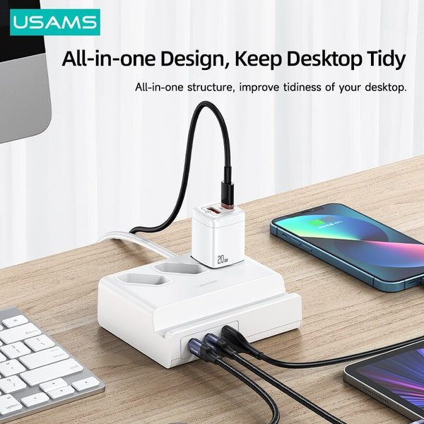 USAMS P1 PD 65W Fast Charger Stand QC AFC FCP Electrical Socket With 2m Extension Cable For Macbook Pro iPhone iPad Laptop Phone