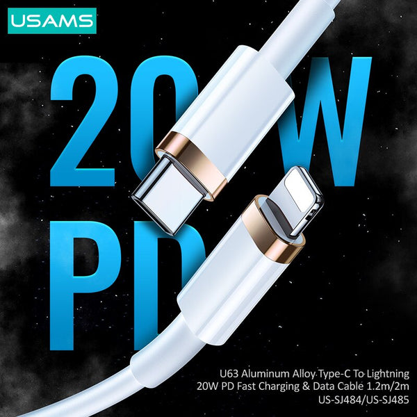USAMS PD 20W Fast Charge Cable Quick Charge Type C to Lightning Data Cable For iPhone 14 Plus 13 12 11 Mini Pro Max X Xs Xr 8 Plus
