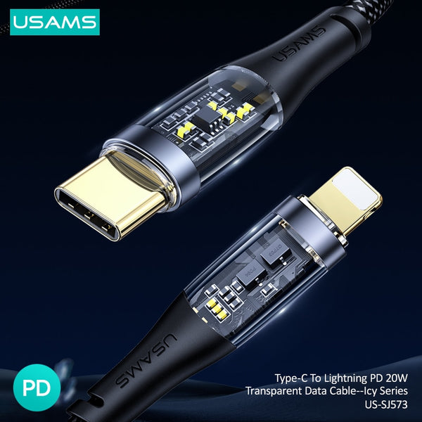 USAMS PD 20W USB C Cable For iPhone 14 13 12 11 Pro Max XR X XS Max 6 7 8 Plus Type C Fast Charging Charge For MacBook iPad