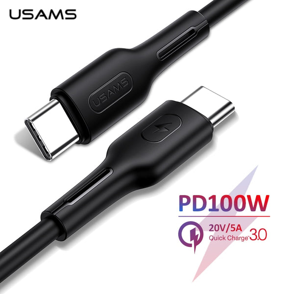 USAMS PD QC 5.0 5A 100W Fast Charging Type C to Type C Lightning Phone Cable For iPhone Samsung Huawei Xiaomi Charger Data Cable