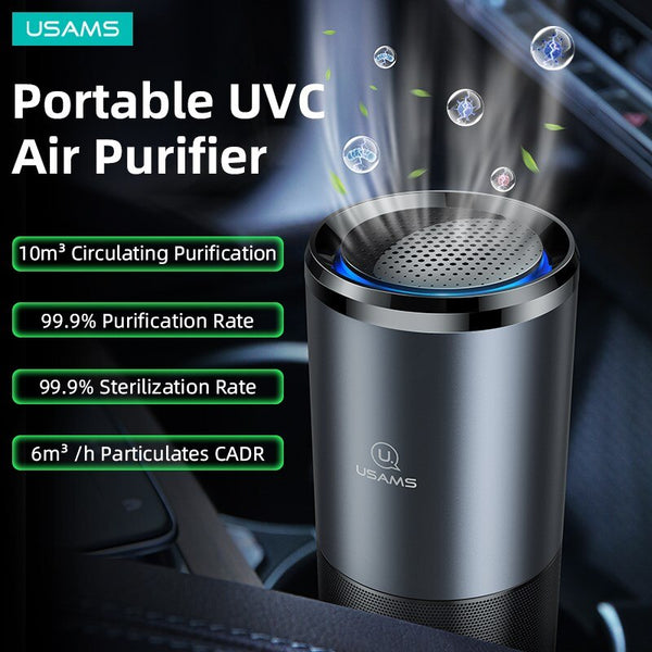 USAMS Portable Car Air Purifier Air Cleaner Home Cleaning Ultraviolet LED Lamp Air Sterilization Oil Diffuser For Car Home Office