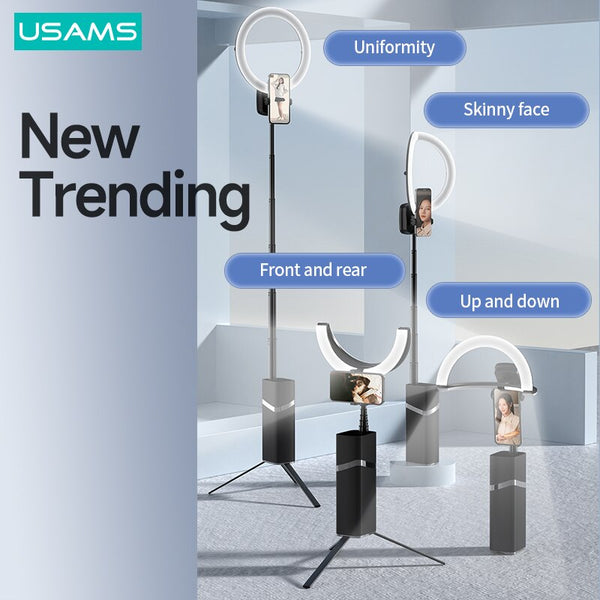 USAMS Portable Phone Holder Wireless Remote Control LED Ring Light With Tripod Retractable Stand For Live Video Streaming