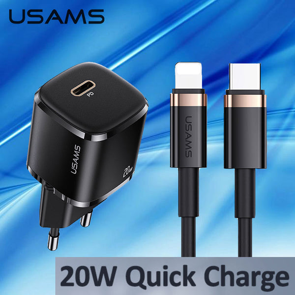 USAMS T36 PD 20W Mini Fast Charger Portable QC 3.0 PPS Phone Charger Kit For iPhone iPhone 14 13 12 11 Pro Max X XR XS Max iPad Pro