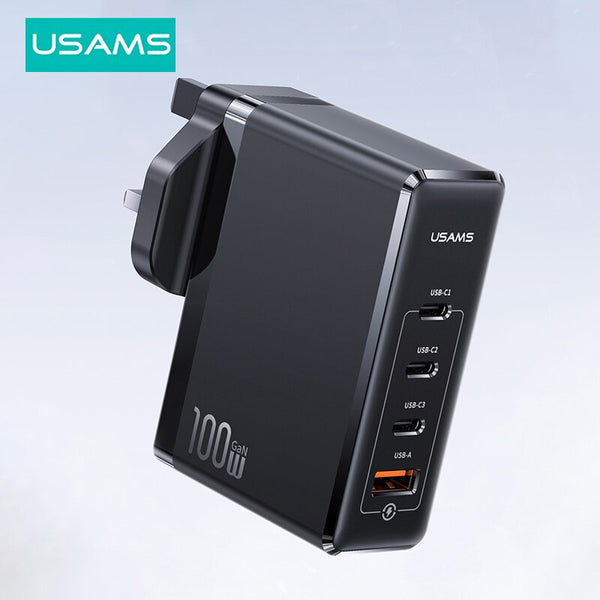 USAMS T51 Portable Phone Charger PD 100W GaN Charger UK Plug Quick Charger For MacBook Samsung iPad iPhone Huawei Xiaomi