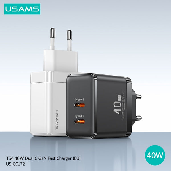 USAMS T54 GaN 40W USB C Charger Quick Charge 4.0 3.0 QC4.0 QC PD3.0 PD USB-C Type C Fast USB Charger For iPhone MacBook Samsung Huawei