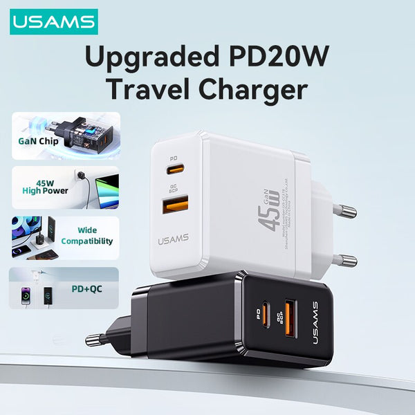 USAMS T58 GaN 45W USB C Charger Quick Charge 4.0 3.0 QC PD USB-C Type C Fast USB Charger For iPhone 15 Pro Max Plus Huawei Xiaomi