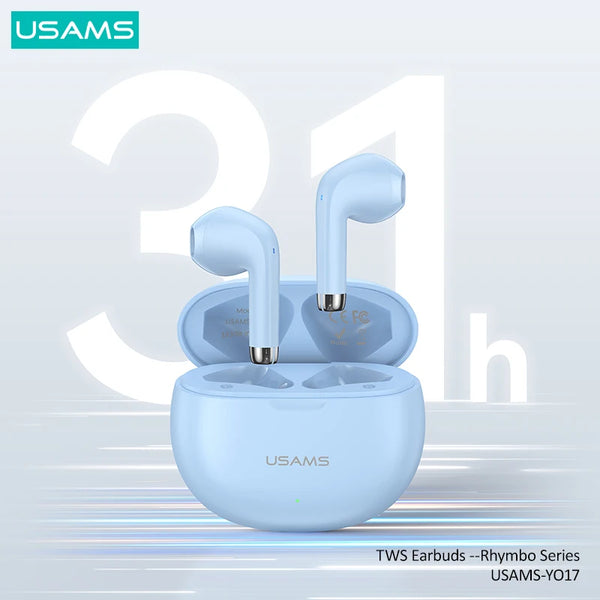 USAMS TWS Wireless Bluetooth Earphones Bluetooth 5.3 Half-in-ear 31h Long Battery Life Touch Control Headsets with Mic for Phone